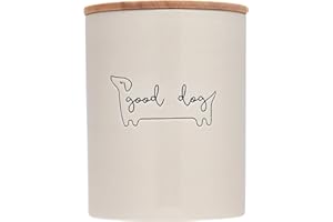Pearhead Good Dog Treat Jar, Holds 4 Cups, Ceramic and Wood Pet Treat Canister, Neutral Modern Kitchen Decor, Pet Accessories, Dog Biscuit Storage Jar, Freshness Seal