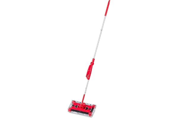 Relaxdays sladdlös kvast med batteri och laddare, smutsbehållare, justerbart handtag 126 cm, röd
