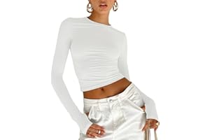 QINFEN YUNDOU Maglietta a Manica Lunga Donna, T-Shirt Girocollo a Maniche Lunghe con vestibilità Classica Donna, T-Shirt Donna Y2K Manica Lunga Sexy Back Camicie Crop Top