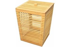 Woodquail Waste Paper Bin Home Office Basket, Made of Natural Bamboo (Bin with Lid)
