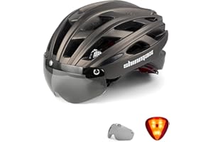 Shinmax Bike Helmet with Safety LED Light Cycle helmet for Men Women Bicycle Helmet with Detachable Magnetic Visor & Liner Breathable MTB Helmet Adult Lightweight Adjustable Size Cycling Helmet NR-096