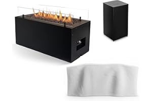 Planika Rio Foyer à gaz + House de protection + Conteneur de bouteille à gaz - Brasero à gaz portable GPL - Chauffage d'extérieur - Cheminée de Jardin - Acier Inoxydable - Verre Trempé - Noir