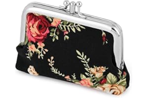 SCSpecial Monederos florales con cierre de beso para mujer, color negro