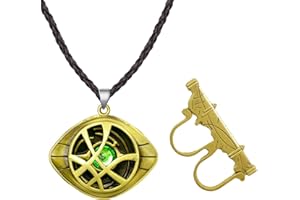 BJPERFMS Collana Doctor Strange, Ciondolo Doctor Strange, Collana Occhio di Agamotto, Eye of Agamotto Necklace, Gioielli Doctor Strange, con Anello, Regalo per Fan Supereroi