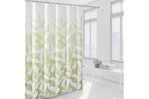 mefound Shower Curtain Waterproof Mould Proof & Mildew Resistant Green Leaf Pattern Stripe Bathroom Curtains with 12 hooks,180x180cm(72x72Inch)
