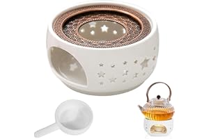 SAMSYOKI Scalda Teiera in Ceramica, Fornellino per Teiera con Stuoia e Portacandele Fornello Teiera Design Scolpito Vuoto Scalda tè in Porcellana per Mantenere Caldi tè e Caffè (Stella)