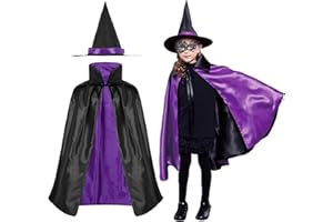 MIVAIUN Witch Cape Cloak with Hat Set, Witch Wizard Reversible Cloak Capes for Boys, Girls, Adults, 90cm/35.5inch, for Masquerade Party Halloween Christmas Role Playing Fancy Dress Party (Purple)