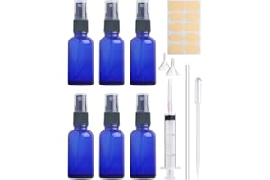 Realure 6 Stücke Blau Sprühflasche, 50 ml Sprühflasche Klein Glas mit trichte und tropferr, Nachfüllbar Sprühflaschen Leer, Zerstäuber Tragbares, Kleine Sprayflasche für Familie mit 15 Zubehörteile