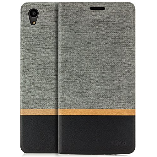 Zanasta Designs Funda Sony Xperia Z5 Compact Cubierta Carcasa Flip Case Tapa Delantera con Billetera para Tarjetas Protectora de Alta Calidad  Cierre Abatible Gris