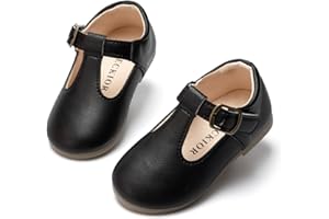 CENCIRILY Toddler Little Girl Mary Jane School Shoes Soft Anti-Slip Sole Hook and Loop Wedding Dress Flat