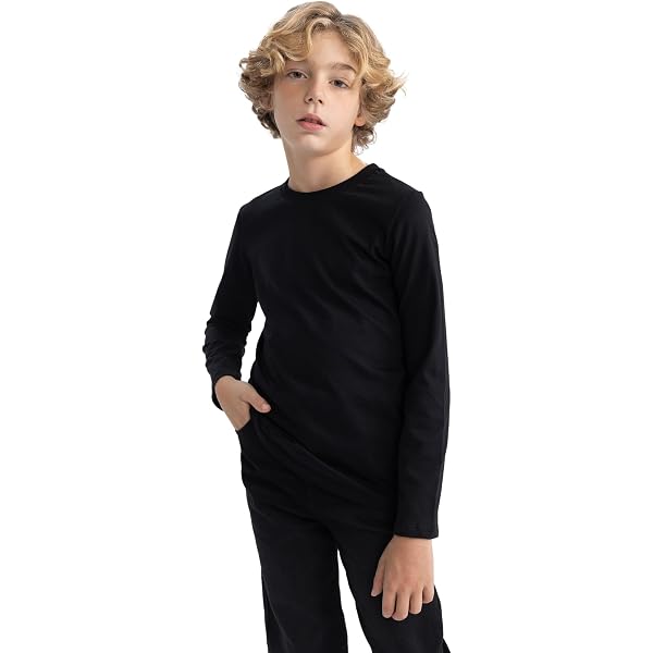 DeFacto B7771A8 – T-Shirt A Maniche Lunghe Per Ragazzi, Giallo, Comoda E Di Qualità