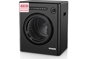 4KG Vented Tumble Dryer, FOHERE 1200W Compact Vented Tumble Dryer, 6 Auto Drying Mode, Smart Drying, Double Temperature Control Protection, for Apartment, Home, Dorm, RVs, Black