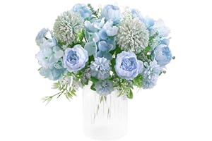 KIRIFLY Künstliche Blumen,Unechte Blumen Deko Künstlich Pfingstrose Gefälschte Seide Hortensien Dekoration Plastik Nelken Blumenarrangements Hochzeit Blumenstrauß Seidenblumen Tisch-Mittelstücke(Blau)