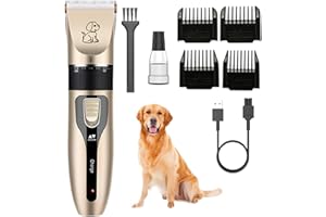 BRYNEST Professional Dog Clippers for Thick Hair, Rechargeable Low Noise Cordless Pet Grooming Kit for Dogs Cats and Other Pets, Ceramic Blade Shaver with 4 Guide Combs, Adjustable Trimmer for Home Use