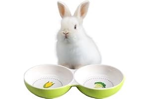Navaris Comedero para Conejos - Cuenco Doble para Conejo Cobayas Chinchillas Gatitos - Comedero y Bebedero para Mascotas Pequeñas - Cuencos Ceramica Apto Lavavajillas y Microondas