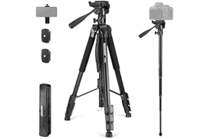 NEEWER BASICS TP05 Trépied Vidéo Monopode 74'',Tête Panoramique et Inclinable 3 Directions,Support de Téléphone Compatible avec iPhone DSLR,Support de Caméra Suspendu, Barre Transversale,Charge de 8kg