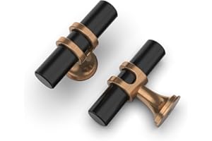 9BUILD 10 Pack Black Champagne Drawer and Cabinet Knobs - Single Hole Wardrobe Knobs