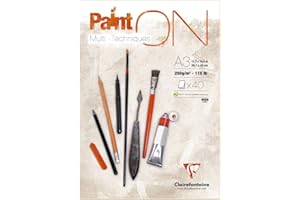 Clairefontaine 96536C PaintON Bonded Block - 40 hojas Papel de dibujo multitécnico de grano muy ligero - Blanco - A3 29,7x42 cm 250g