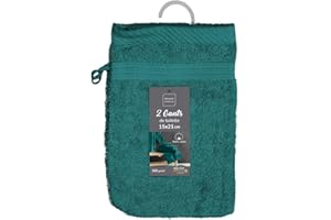Douceur d'Intérieur Suave Interior, 2 Guantes de baño (15 x 21 cm) ternura Esmeralda, Esponja Lisa