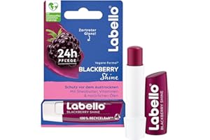 ‎LABELLO Labello Blackberry Shine Lippenpflegestift, Lippenpflege mit zartrotem Glanz für 24h Feuchtigkeit, pflegender Lippenbalsam mit Sheabutter und Brombeeraroma (4,8 g)