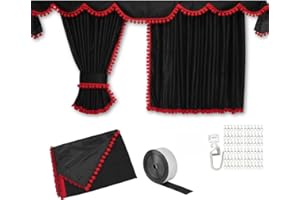 Adomo LKW Gardinen Man TGX, TGS ab 2020 in schwarz mit roten Pompoms/Kugel