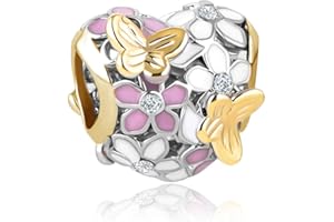 ZakiaHo Butterfly Flower Heart Love Charms for Bracelets Compatible with Pandora Bracelets