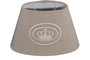 ‎DIRK DAVIDS LEUCHTEN GMBH Lampenschirm für Tischleuchte in Oval Leinen Dunkel gestickte Krone Beige Wandleuchte Nachttischlampe