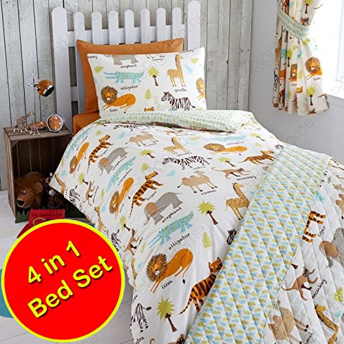 My Safari Animals 4 in 1 Junior Bedding Bundle (Duvet + Pillow + Covers)