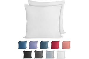 Komfortec 100% Coton Jersey Taie d'oreiller - Lot de 2-50x50 cm, Oreiller 150 g/m², Housse de Coussin, Blanc