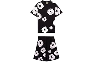 LAQUIEIO Denim Tears Tuta da ginnastica con strappi in denim unisex, completo tuta estiva, maglietta e pantaloncini da uomo, marchio di moda, completo estivo in cotone, pantaloni anni ‘90 con fiori