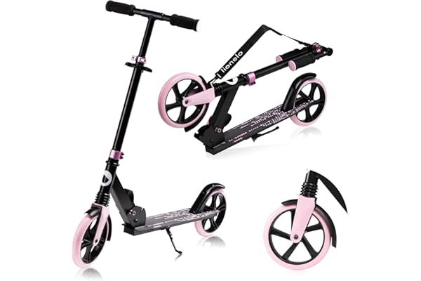 LIONELO LUCA trotinette Enfant et Adultes jusqu'à 100 kg, Construction Durable, Pliage, Rapide, Guidon Ajustable, Roues à 20 cm, Amortisseur ShockResist Frein (Noir)