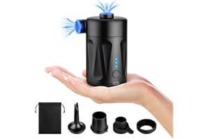 DOCAM Elektryczna pompka powietrza, przenośna pompka do materaca, ładowalna, mini pompka do nadmuchiwania, pływaków basenowych, łodzi, zabawek basenowych, podróży, kempingu na świeżym powietrzu, z 4 dyszami