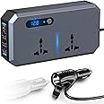 FOKKAH 200W Car Power Inverter, DC 12/24V to 220V AC Car Inverter,3 USB 1 Type-C Ports Charger Adapter Car Plug Converter with Switch and Current LED Screen (Grey)