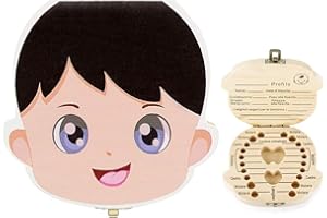 Vintree Denti salva box per bambini e bambina italiano Scatola Porta Dentini da Latte,Bambini in legno ricordo regalo Accumulazione dei denti Ragazza ragazzo (capelli scuri)