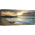 WALL ART INTERIORS Large Pebble Sunset Beach Box Canvas 97 x 51 cm ready to hang for Living Room