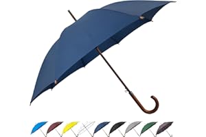 SoulRain Regenschirm mit klassischem Holzgriff, automatisches Öffnen, winddicht, transparent, unzerbrechlich, 121,9 cm, (Marineblau)