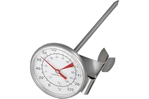 Andrew James Milk Thermometer with Clip for Frothing Jug | Stainless Steel Thermometer and Probe | Celsius and Fahrenheit Scale | Coffee Accessory
