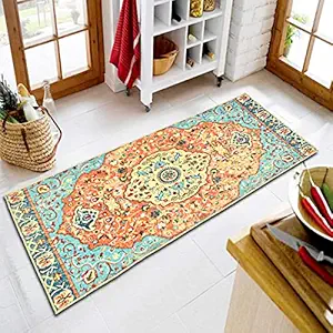 Sharda Home Decor 3D Jet Printed American Bedside Runner Carpet Anti Skid for Home/ Kitchen /Kitchen/Living Area/Office Entrance. (Persian Retro) 22x55 inches