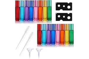 HIQE-FL 16 Stück Ätherische Öle Roller Flaschen,10ml Glasflaschen für ätherische Öle,Glas Roll-on Flaschen,Kosmetika, Parfüms, Aromatherap Gemische,Massage