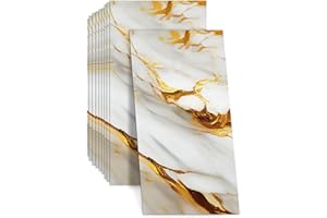 BTSAE Rivestimento da parete autoadesivo, 10 adesivi per piastrelle, 60 x 30 cm, in PVC, pannelli da parete, impermeabili e resistenti all'olio, per cucina, bagno (bianco oro)