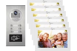 ANJIELO SMART Sistema di videocitofono a 4 fili per appartamento,2/3/4/6/8/10/12 unità 7 pollici monitor 1080P Kit citofono,3 in 1 sblocco,movimento rilevato per villa,Tuya (1 Campanell+ 6 Monitor)