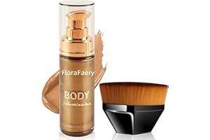 MUIEFE Shimmer Body Oil, Glow Liquid Highlighter Spray, Waterproof Shimmer Moisturiser, Body Glitter Oil, Lightweight Shimmering Skin Highlighter, Non-Sticky Glow Lotion with Makeup Brush (Bronze Gold)