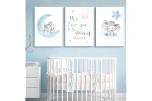 Youihom 3 Poster Elefante Infantil Laminas Habitacion Bebe 30x40 Cuadro Azul y Gris Estrellas Nube Luna Frase Positiva Lienzo Decorativo Pared Niños Regalo sin Marco