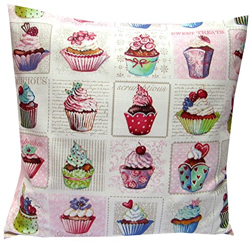 TryPinky® Kissenhülle 35 X 35 cm "Cupcakes Muster Rosa " Pink Damen Dekokissen Kissenbezug für Kissen Geschenk Muffins Muffin Vintage Shabby Damen Weihnachten