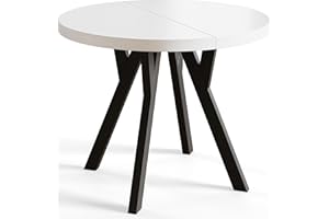 ‎ALPIMEBLE AlpiMeble Runder Esstisch ausziehbar – Moderner Wohnzimmertisch und Küchentisch – Tisch mit Holzbeinen, stabile Konstruktion, Durchmesser 80 cm - 130 cm - Farbe Weiß - Kollektion OVO