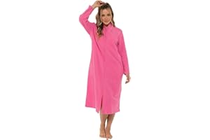 Undercover Ladies' Soft Fleece Zip Dressing Gown with Satin Trim, Zipped Robe UK 10-28, Rose, Purple, Blue, Lilac & Pink