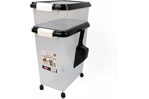 DIVCHI 3-Piece Airtight Pet Food Storage Container With Plastic Measuring Scoop Treats For Pet Dog Cat Animal Dry Food Dispenser With Casters Wheels (BLACK)