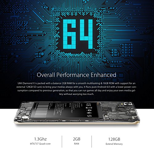 Smartphone Ohne Vertrag UMIDIGI Diamond X (5.0 Zoll Display, 4G Dual SIM, Android 6.0, 2GB RAM 16GB Speicher)-Schwarz / Gold