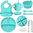 Tony Stark 7 Pcs Silicone Baby Feeding Set Bpa-Free,Microwave Safe,Anti-Slip Base | Complete Tableware Kit for Babies & Toddlers with Suction Plate,Bowl,Cup, Spoon,Fork & Bib (Green)
