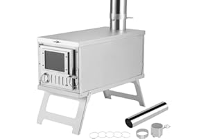 KFO Kuchenka kempingowa ze stali nierdzewnej 304, ultralekki, składany, przenośny piec na drewno z rurami kominkowymi i amortyzatorem obrotowym, ogrzewanie namiotu, kuchenka na kemping, ogrzewanie i